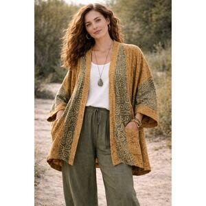 Winter Sun Cotton Kimono Jacket S M Oversized Lagenlook Boho Tribal Print
